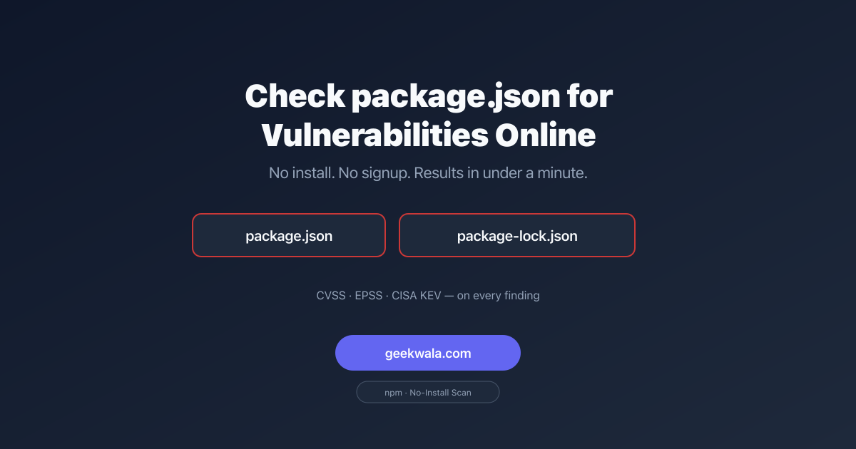 Check package.json for Vulnerabilities Online